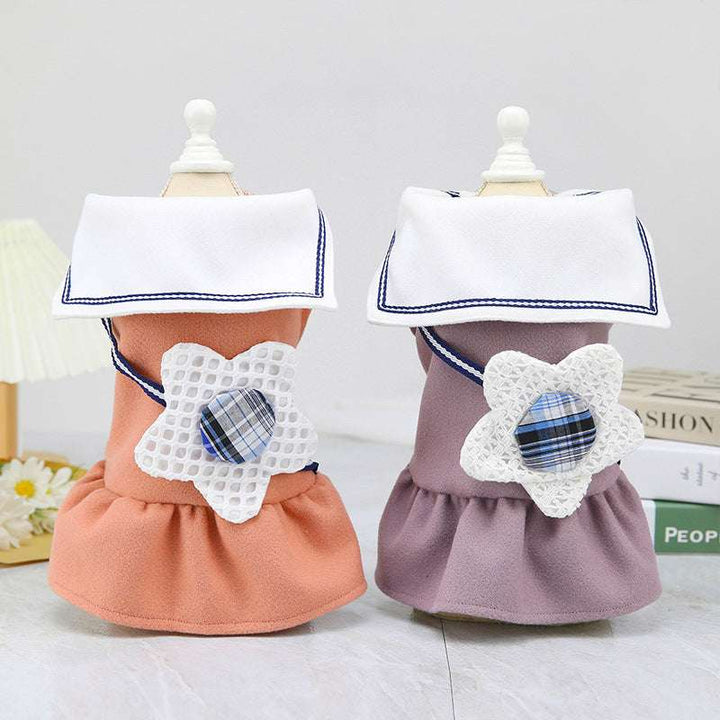 Stylish Dog Dress – Solid Color Skirt with Big Flower & Collar Apparel