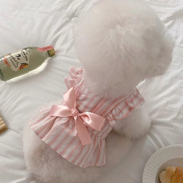 Cute Dog Dress – Striped Princess Outfit with Ruffle Flying Sleeves