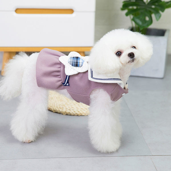 Stylish Dog Dress – Solid Color Skirt with Big Flower & Collar Apparel