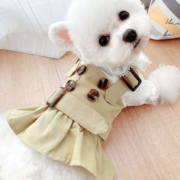 Pet Trench Coat & Skirt Set – Khaki Couple Outfit for Dogs & Cats