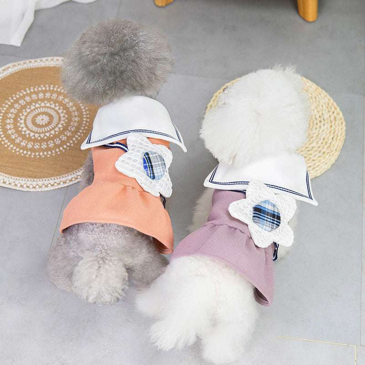 Stylish Dog Dress – Solid Color Skirt with Big Flower & Collar Apparel