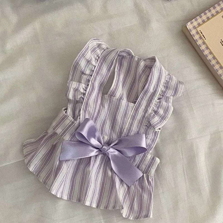 Cute Dog Dress – Striped Princess Outfit with Ruffle Flying Sleeves